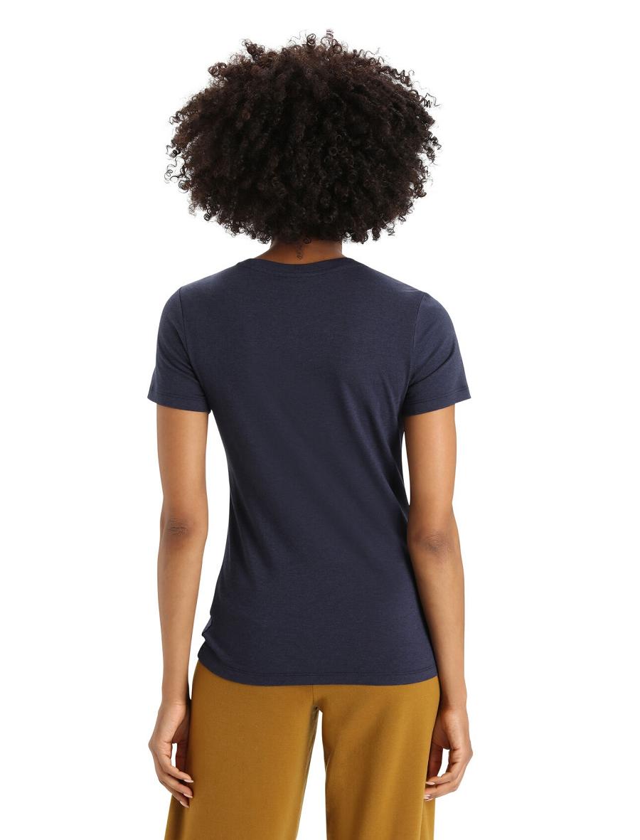 Midnight Navy Icebreaker Merino Central Classic Short Sleeve Leaf Women's T Shirts | AU 1559JPQJ